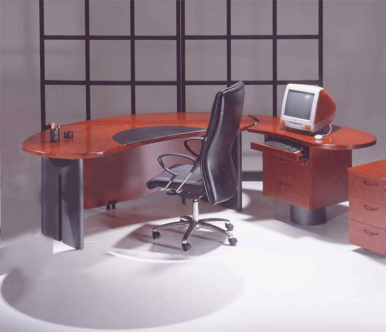 2PC Contemporary Oval Executive Office Desk Set, #U-UTM-O2 (MAHOGANY ONLY)