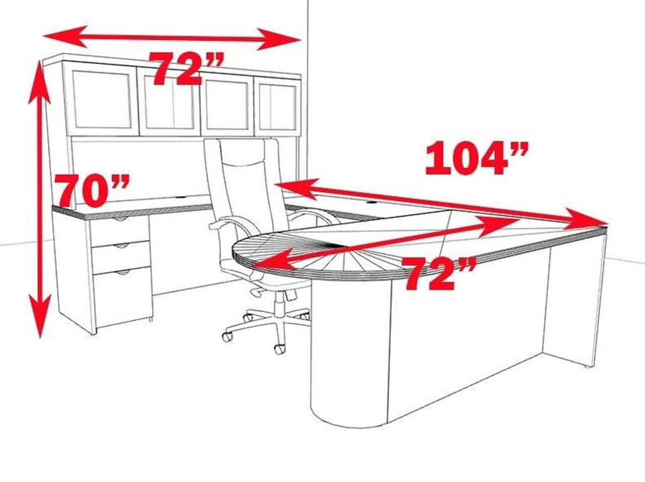5pc U Shape Modern Contemporary Executive Office Desk Set, #CH-JAD-U22