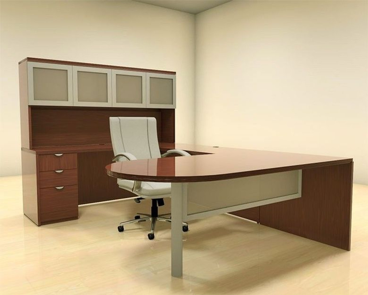 5pc U Shape Modern Contemporary Executive Office Desk Set, #CH-JAD-U29