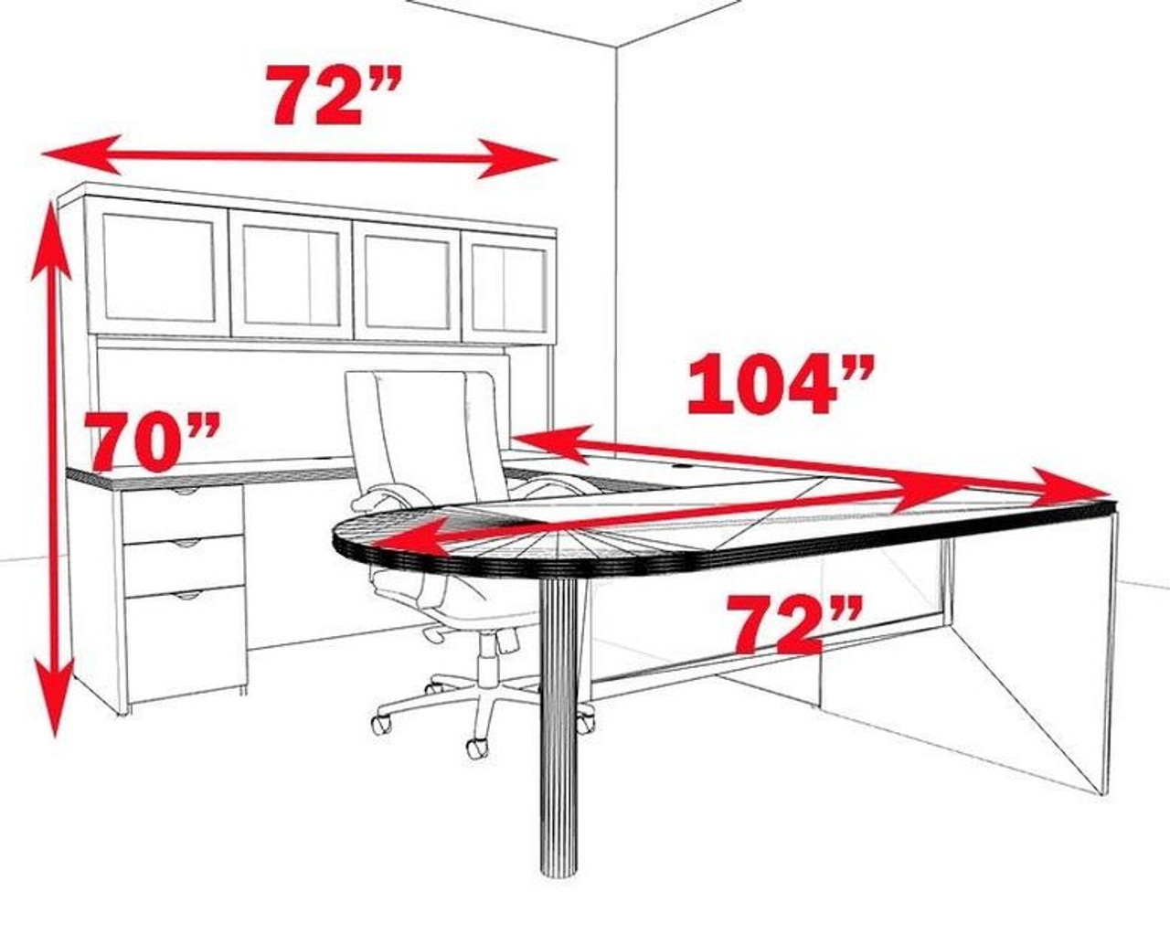 5pc U Shape Modern Contemporary Executive Office Desk Set, #CH-JAD-U30