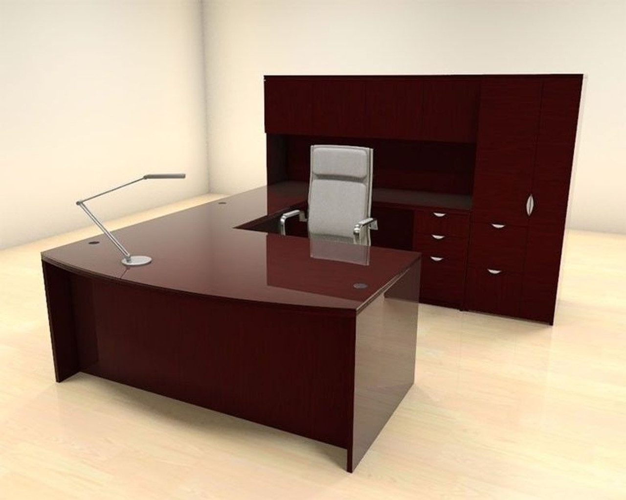 6pc U Shape Modern Contemporary Executive Office Desk Set, #CH-JAD-U10