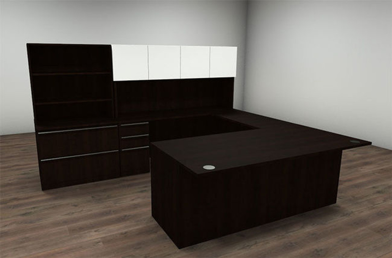 7pc U Shape Glass Door Modern Executive Office Desk Set, #CH-VER-U32