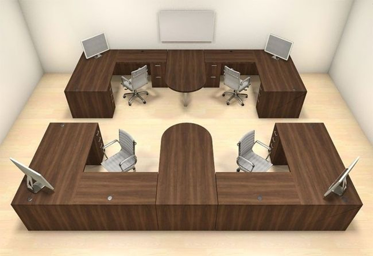 Four Persons Modern Executive Office Workstation Desk Set, #CH-AMB-S64