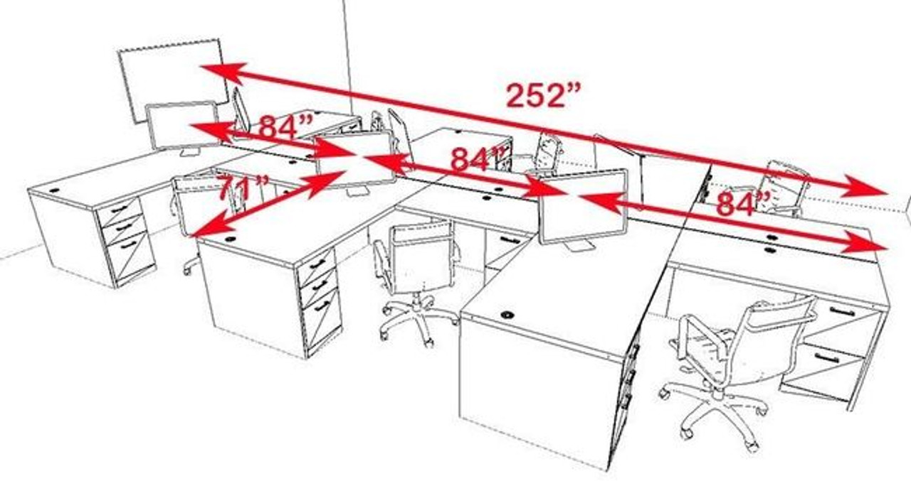 Six Persons Modern Executive Office Workstation Desk Set, #CH-AMB-S14