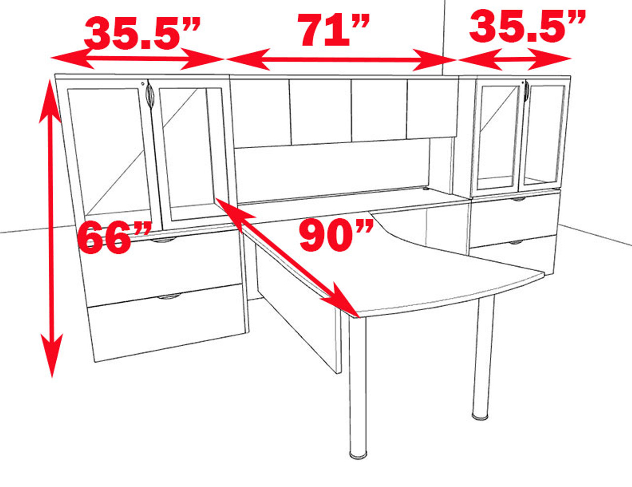 5pc L Shaped Modern Contemporary Executive Office Desk Set, #OF-CON-L3