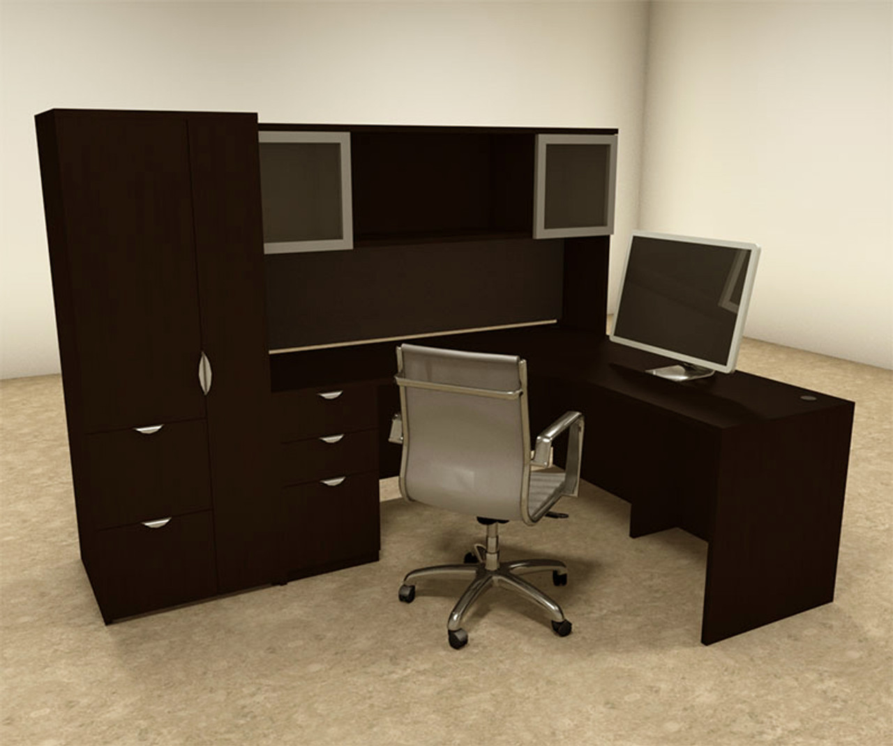 5pc L Shaped Modern Contemporary Executive Office Desk Set, #OF-CON-L30