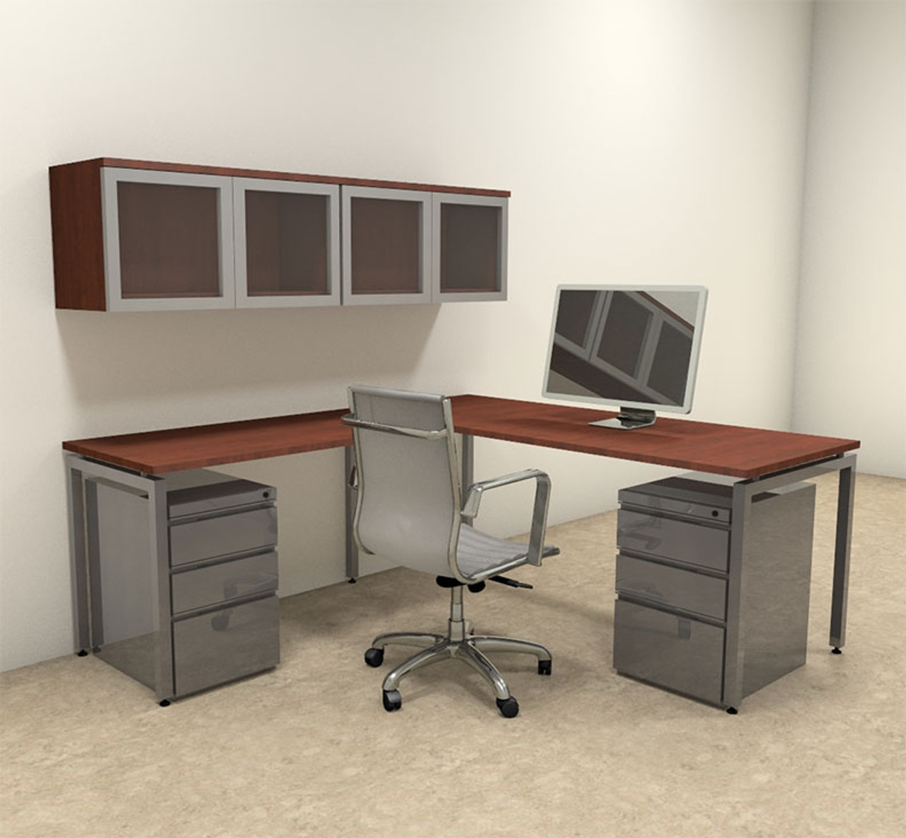 6pc L Shaped Modern Contemporary Executive Office Desk Set, #OF-CON-L32