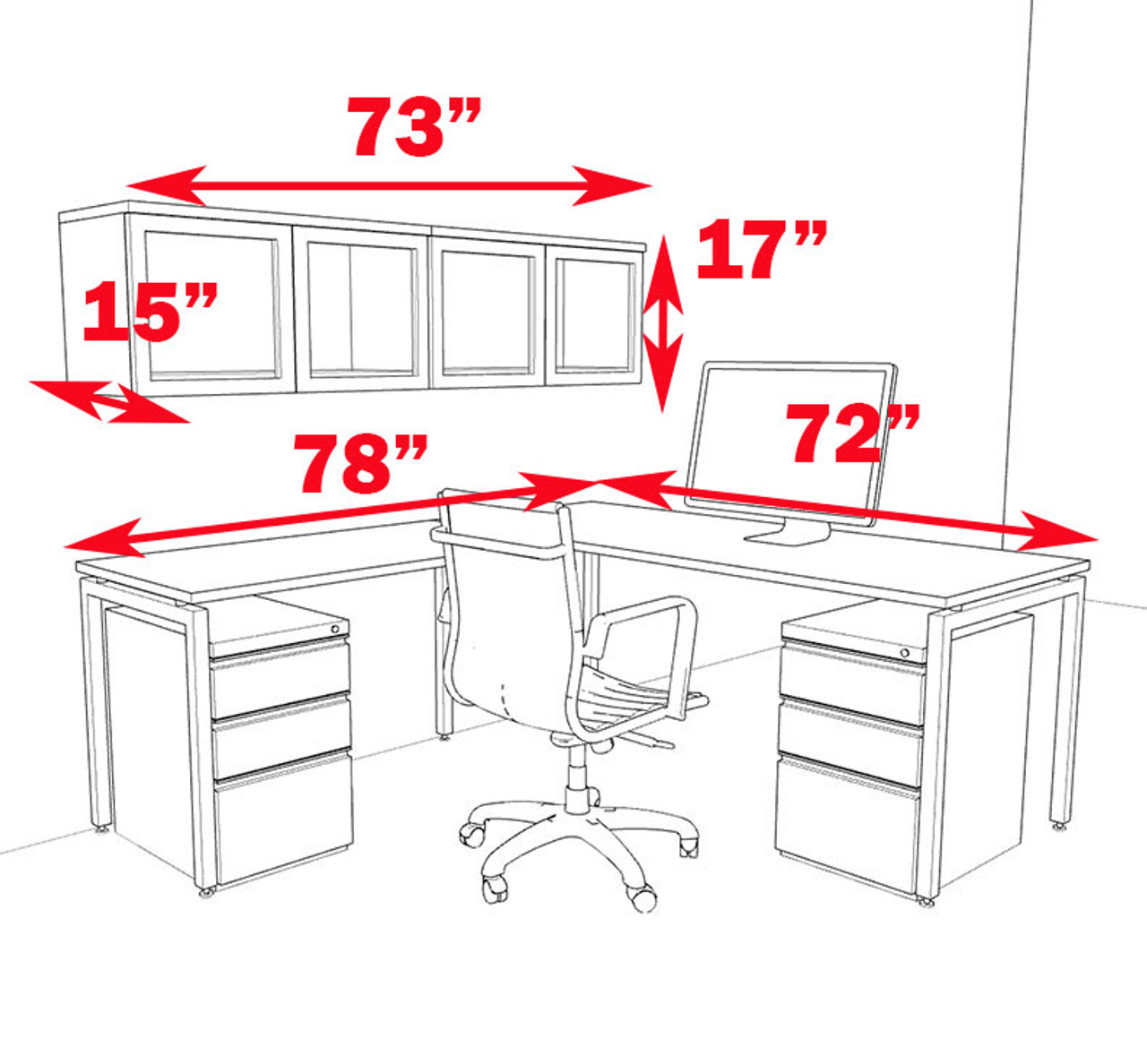 6pc L Shaped Modern Contemporary Executive Office Desk Set, #OF-CON-L32