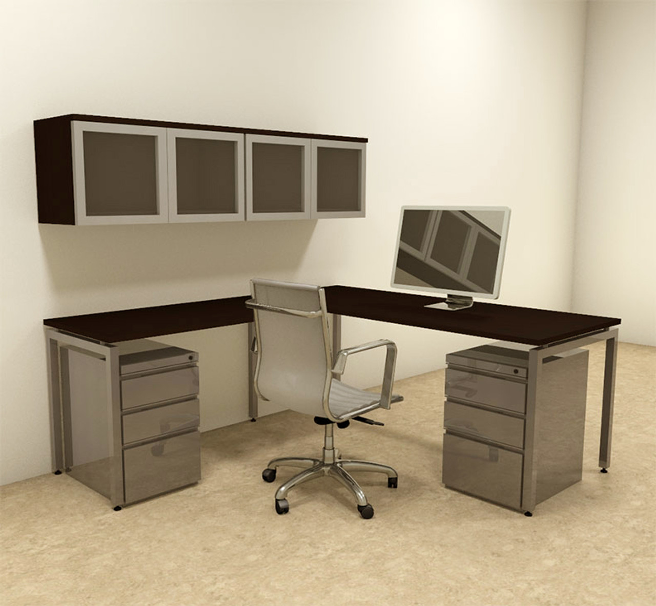 6pc L Shaped Modern Contemporary Executive Office Desk Set, #OF-CON-L35