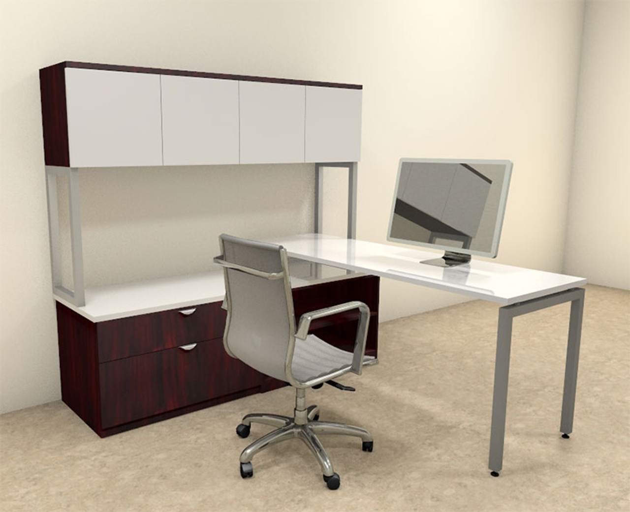 3pc L Shaped Modern Contemporary Executive Office Desk Set, #OF-CON-L43
