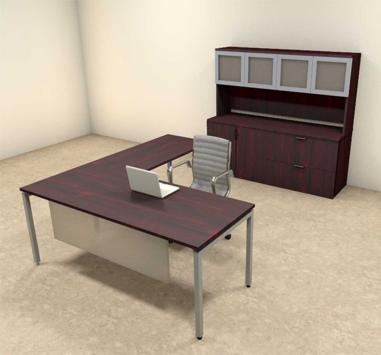 4pc L Shaped Modern Contemporary Executive Office Desk Set, #OF-CON-L73