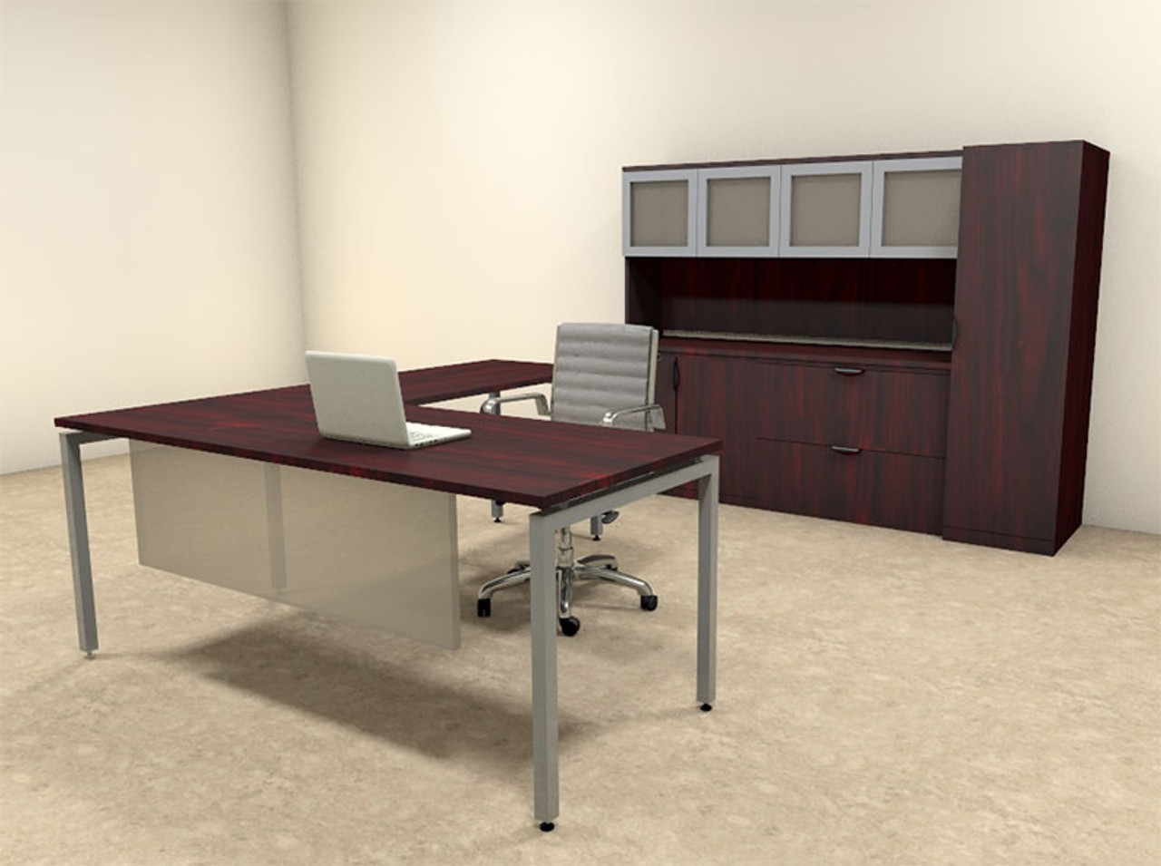 5pc L Shaped Modern Contemporary Executive Office Desk Set, #OF-CON-L78