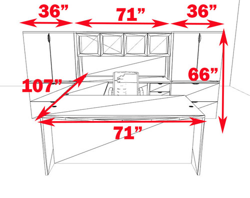 7pc U Shaped Modern Contemporary Executive Office Desk Set, #OF-CON-U17