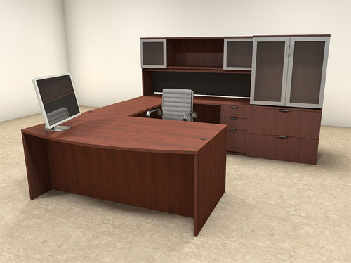 6pc U Shaped Modern Contemporary Executive Office Desk Set, #OF-CON-U32