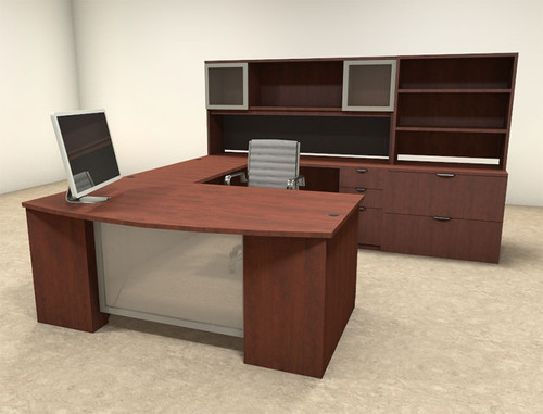 6pc U Shaped Modern Contemporary Executive Office Desk Set, #OF-CON-U37