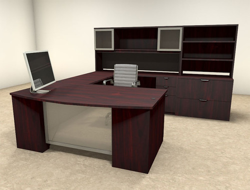 6pc U Shaped Modern Contemporary Executive Office Desk Set, #OF-CON-U38
