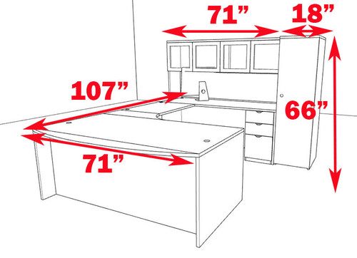 6pc U Shaped Modern Contemporary Executive Office Desk Set, #OF-CON-U6