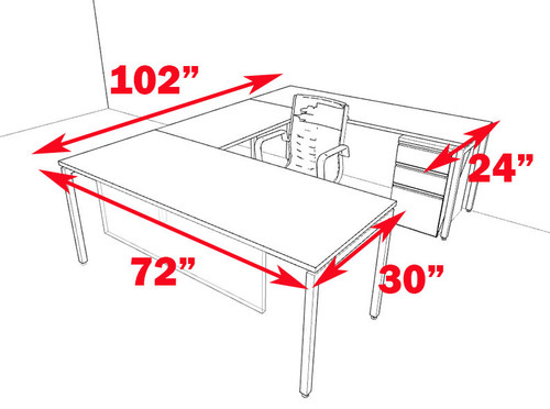 4pc U Shaped Modern Contemporary Executive Office Desk Set, #OF-CON-U67