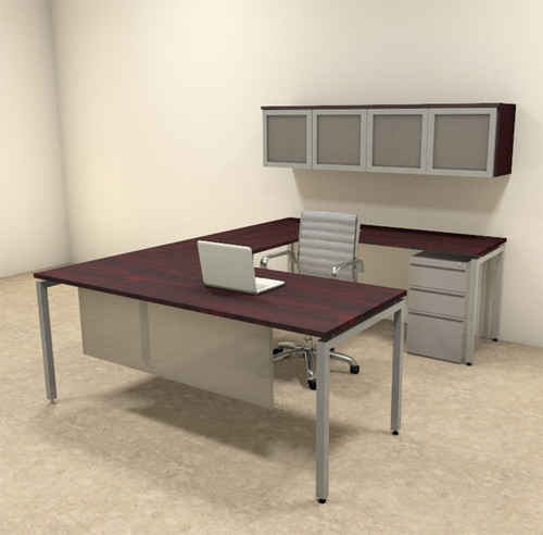 5pc U Shaped Modern Contemporary Executive Office Desk Set, #OF-CON-U73