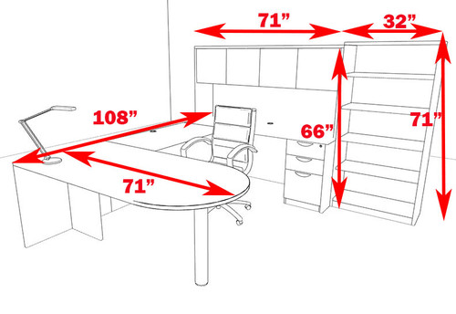 6pc U Shaped Modern Executive Office Desk, #OT-SUL-U27