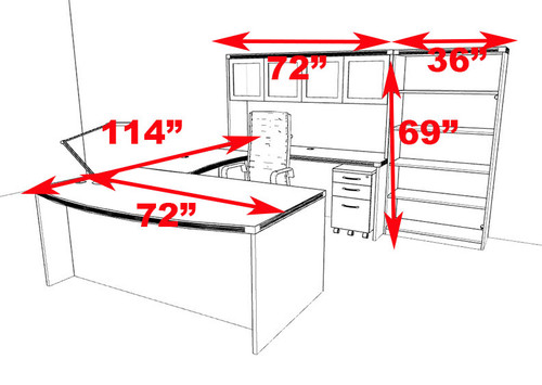 6pc Modern Contemporary U Shaped Executive Office Desk Set, #RO-ABD-U8