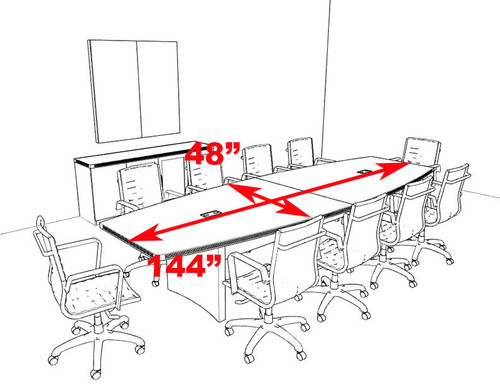 Modern Contemporary Boat Shaped 12' Feet Conference Table, #RO-ABD-C12