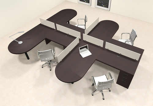 Four Person L Shaped Modern Divider Office Workstation Desk Set, #CH-AMB-SP22