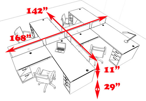 Four Person L Shaped Modern Divider Office Workstation Desk Set, #CH-AMB-SP40