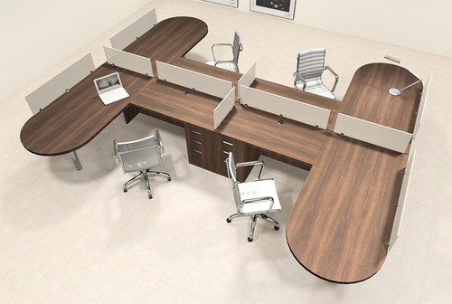 Four Person L Shaped Modern Divider Office Workstation Desk Set, #CH-AMB-SP54