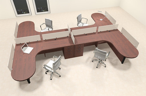 Four Person L Shaped Modern Divider Office Workstation Desk Set, #CH-AMB-SP56