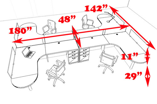 Four Person L Shaped Modern Divider Office Workstation Desk Set, #CH-AMB-SP60