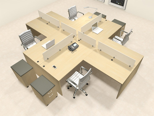 Four Persons L Shaped Office Divider Workstation Desk Set, #CH-AMB-FP50
