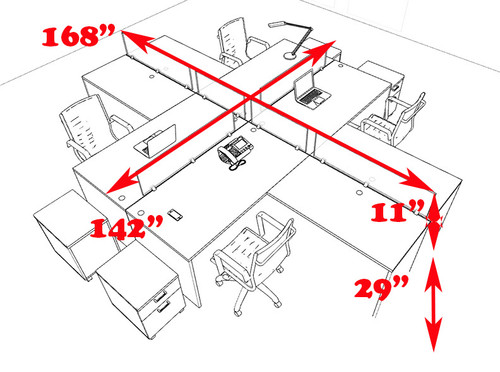 Four Persons L Shaped Office Divider Workstation Desk Set, #CH-AMB-FP50