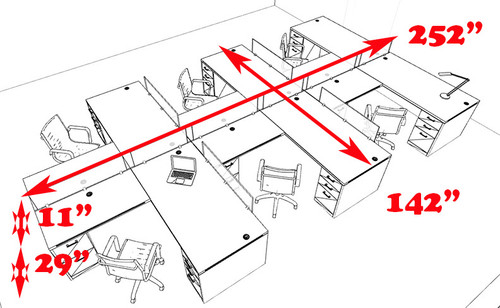 Six Person L Shaped Modern Divider Office Workstation Desk Set, #CH-AMB-SP45