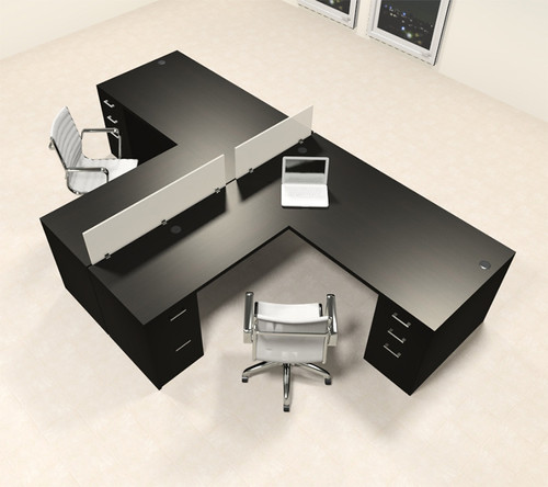 Two Person L Shaped Modern Divider Office Workstation Desk Set, #CH-AMB-SP33