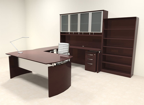 6pc Modern Contemporary U Shape Executive Office Desk Set, #RO-NAP-U15