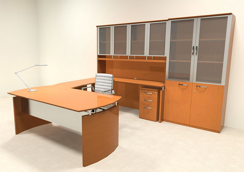 6pc Modern Contemporary U Shape Executive Office Desk Set, #RO-NAP-U7