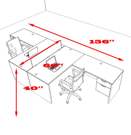 Two Person L Shaped Divider Office Workstation Desk Set, #OT-SUL-FP38