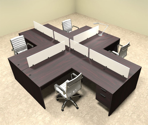 Four Person L Shaped Divider Office Workstation Desk Set, #OT-SUL-FP43