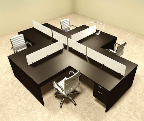 Four Person L Shaped Divider Office Workstation Desk Set, #OT-SUL-FP44