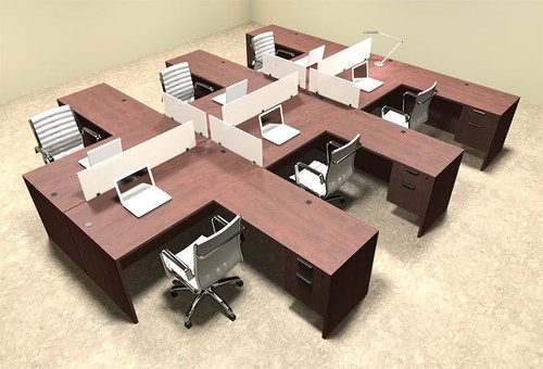 Six Person L Shaped Divider Office Workstation Desk Set, #OT-SUL-FP46