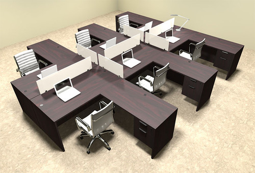 Six Person L Shaped Divider Office Workstation Desk Set, #OT-SUL-FP47