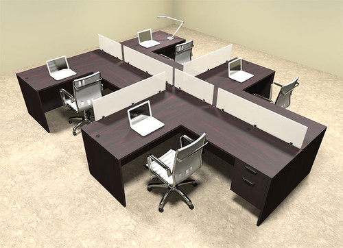 Four Person L Shaped Divider Office Workstation Desk Set, #OT-SUL-SP59