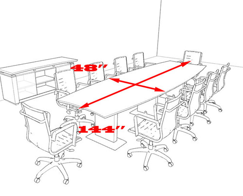 Modern Contemporary Boat Shaped 12' Feet Conference Table, #MT-STE-C12