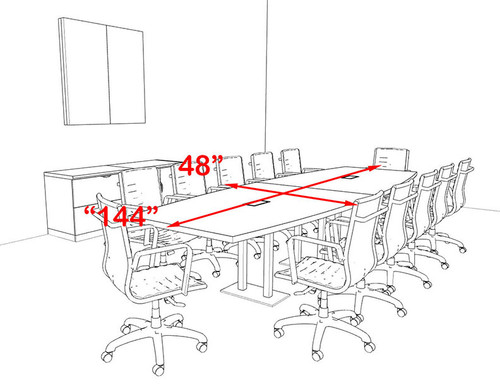 Modern Boat Shaped Steel Leg 12' Feet Conference Table, #OF-CON-CM22