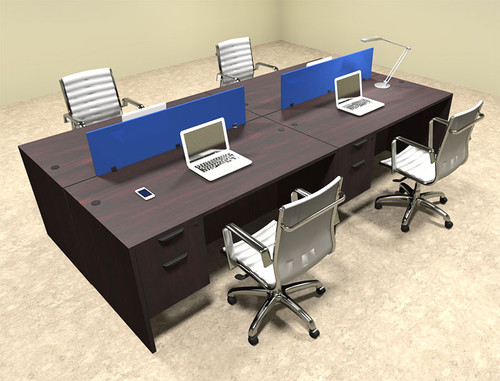 Four Person Modern Blue Divider Office Workstation Desk Set, #OT-SUL-FPB19