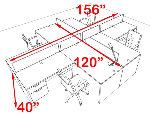 Four Person Blue Divider Office Workstation Desk Set, #OT-SUL-FPB43