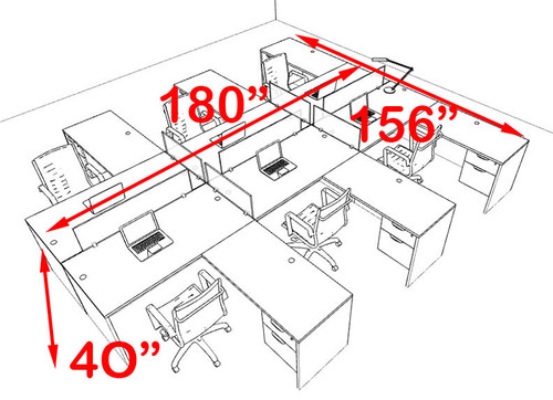 Six Person Blue Divider Office Workstation Desk Set, #OT-SUL-FPB45