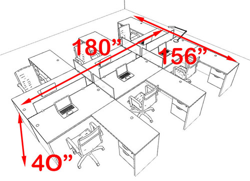 Six Person Blue Divider Office Workstation Desk Set, #OT-SUL-FPB48