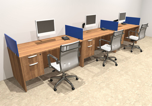 Three Person Blue Divider Office Workstation Desk Set, #OT-SUL-SPB25